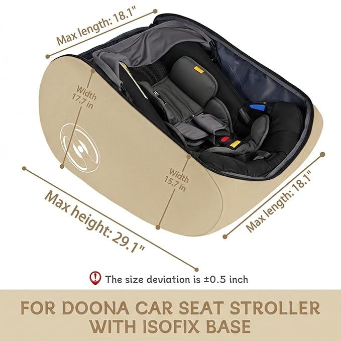 YOREPEK Padded Car Seat Bags for Air Travel, Fits for Doona Car Seat Stroller with isofix Base, Sturdy Stroller Bag Backpack with Lockable Zipper, Foldable Stroller Cover for Baby Travel, Sand Beige