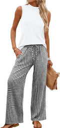 WIHOLL Two Piece Set for Women Summer Spring Outfits Cruise Travel Airport Beach Vacation Mock Neck Wide Leg Pants Set