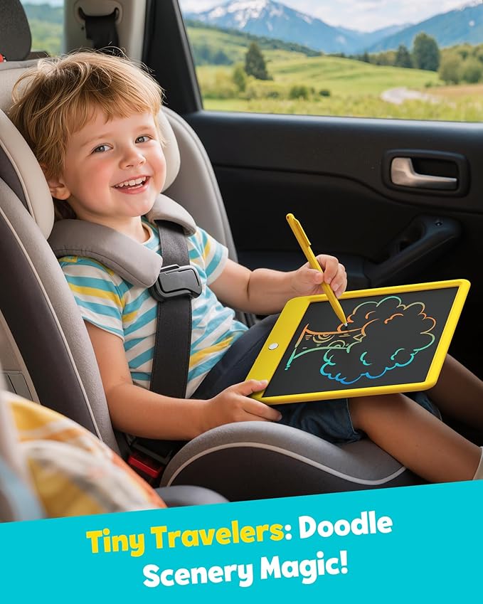 TEKFUN 12 Inch LCD Writing Tablet for Kids, Coloring Drawing Pad, Mess Free Doodle Board, Airplane Travel Toys for Boys and Toddlers, Road Trip Essentials, Gifts for 3-8 Year Old Girls (Yellow)