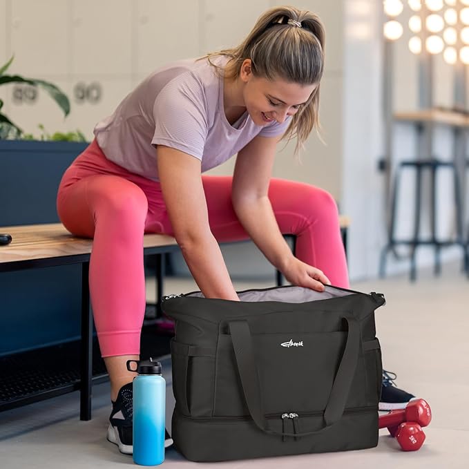 ETRONIK Gym Bag for Women, 45L Carry On Travel Duffel Bag with Shoes Compartment, Weekender Overnight Bag with Wet Pocket for Women, Travel, Gym, Weekend, Large Size
