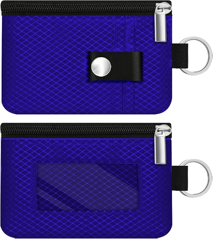 Minimalist RFID Blocking Small Wallet with ID Window,WaterResistant Zip Id Case Wallet with Lanyard Keychain for Cards,Cash,Travel,Women,Men (Sapphire Blue)