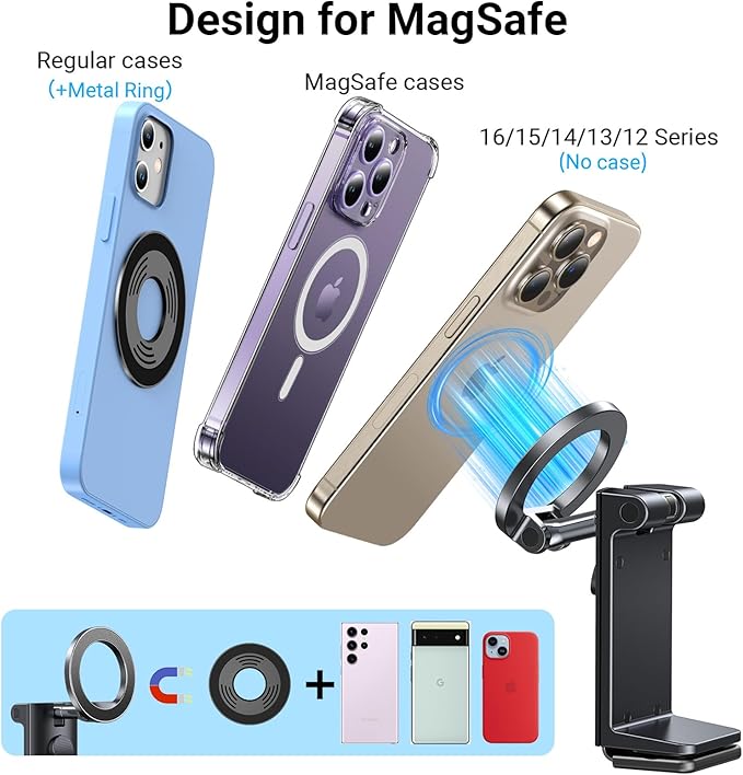 Airplane Phone Holder for Magsafe【100% Stable】 4 in 1 Adjustable Phone Mount, Travel Gadgets for Flight Trays, Seat-Back Tables, and Tables for iPhone 17,16, 15, 14, 13, 12 and Android