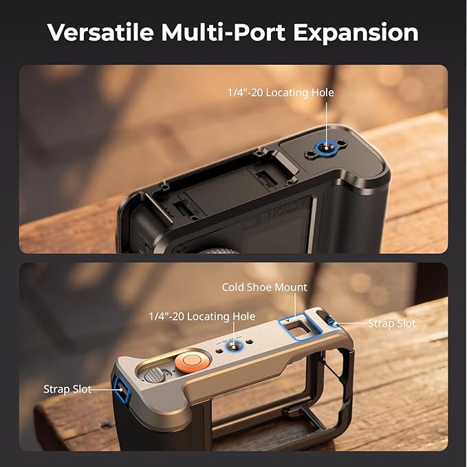 SMALLRIG Street Grip Kit for DJI Osmo Action 6, All-in-one Cage Kit with Cold Shoe, Shoulder Strap, Lens Protection Ring, Protective Frame with 1/4"-20 Locating Holes, for Street Photography-5891