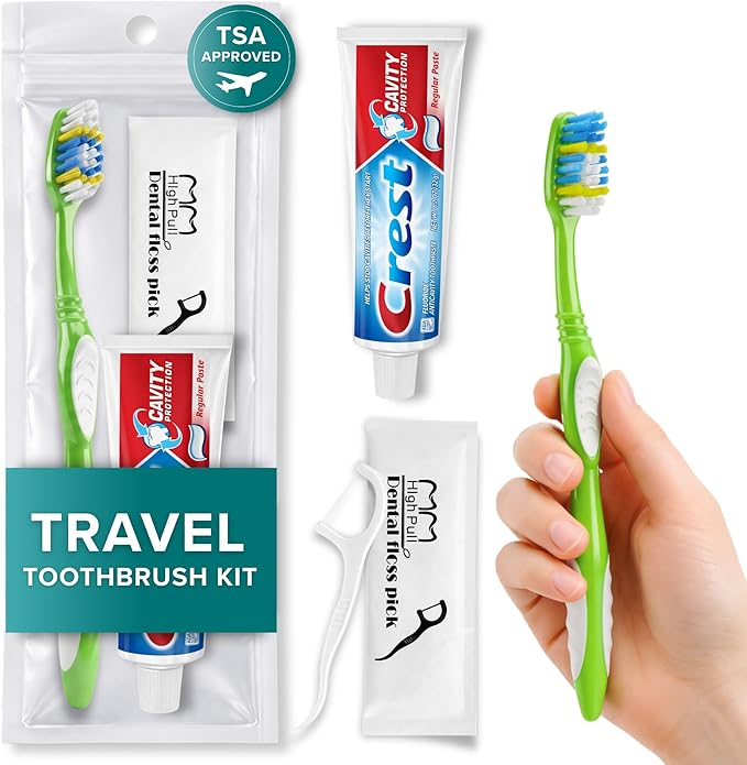 Stuhrling Bottle TrekTote Oral Care Kit with Toothbrush Toothpaste & Floss Picks, Travel Dental Hygiene Kit, Compact Toiletry Kit for Travel, Emergency, Trips, and Overnight Use
