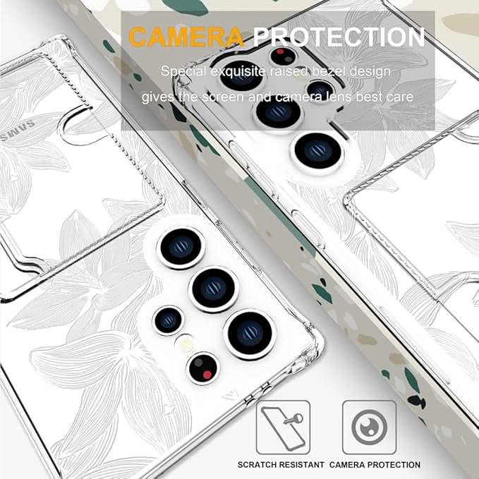 Compatible with Samsung Galaxy S24 Ultra Case Card Holder for Women Cute Design,Wallet Phone Cases Transparent Cool Kawaii Protective (Clear Flower White)