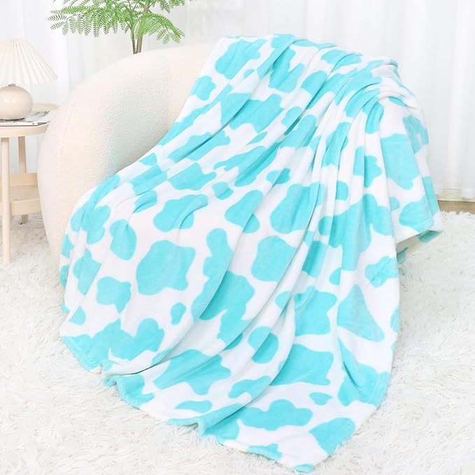Blue Throw Blanket for Kids, Lightweight Fuzzy Fleece Travel Blanket, Soft Cyan Bedding for Car Seat, Stroller, Airplane, 40X50 Inches