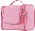Buruis Hanging Toiletry Bag for Women and Men, Large Water-Resistant Makeup Organizer with Sturdy Hook, Lightweight Nylon Dopp Kit for Full-Sized Toiletries & Cosmetics, Pink