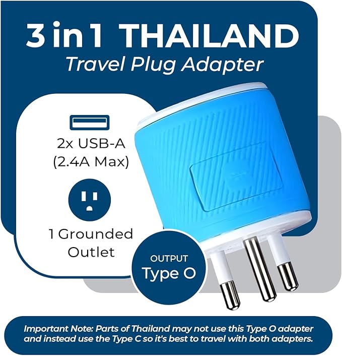 OREI Thailand Travel Plug Adapter with Dual USB - USA Input - Type O (U2U-18), Will Work with Cell Phones, Camera, Laptop, Tablets, iPad, iPhone and More