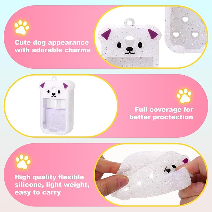 Juome Silicone Case for Touchland Hand Sanitizer Spray with Keychain & Charms, Dog Protective Holder Compatible with Touchland Power Mist & Glow Mist 1 FL Oz/30ML, Travel Cover Sleeve Accessory- Bling