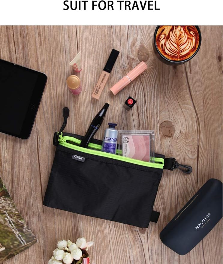 GOX Ultra Light Carry On Small Zipper Pouch, Toiletry Bag, Packing Sack, Makeup Bag, Digital bag,Watre Repellent Nylon (Black)