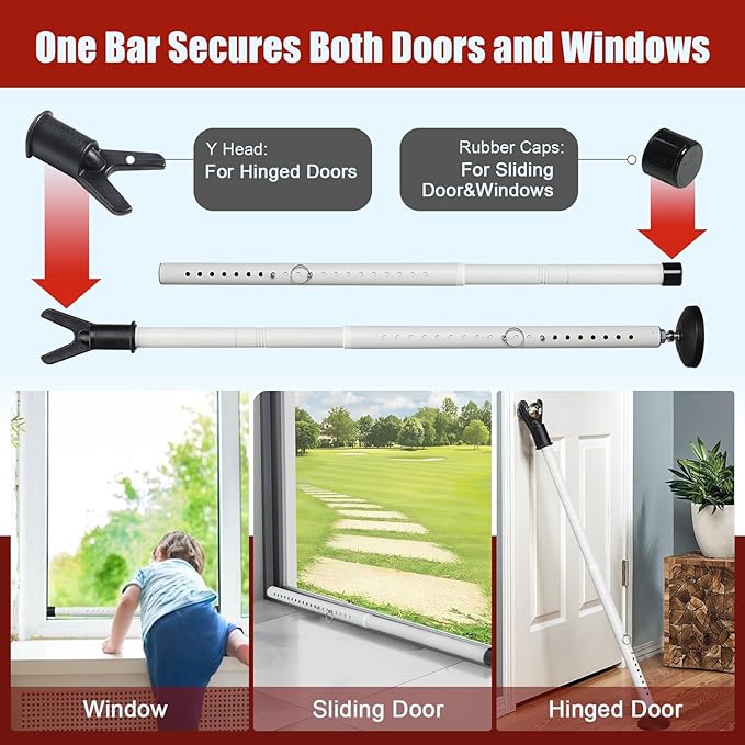 Door Security Bar – 600LB Heavy Duty Anti-Slip Door Stopper Jammer Stick,Adjustable 24.5–50.7'' Lock Blocker for Home,Apartment&Travel,Portable for Hinged Front & Sliding Patio Doors
