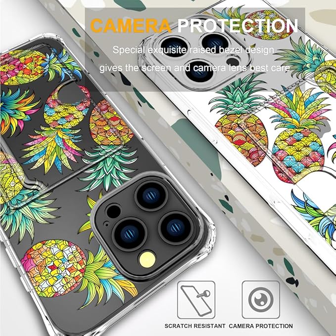 Compatible with iPhone 16 Pro Case Card Holder for Women Cute Design,Wallet Phone Cases Transparent Cool Kawaii Protective (Clear Pineapple Fruit Tropical)