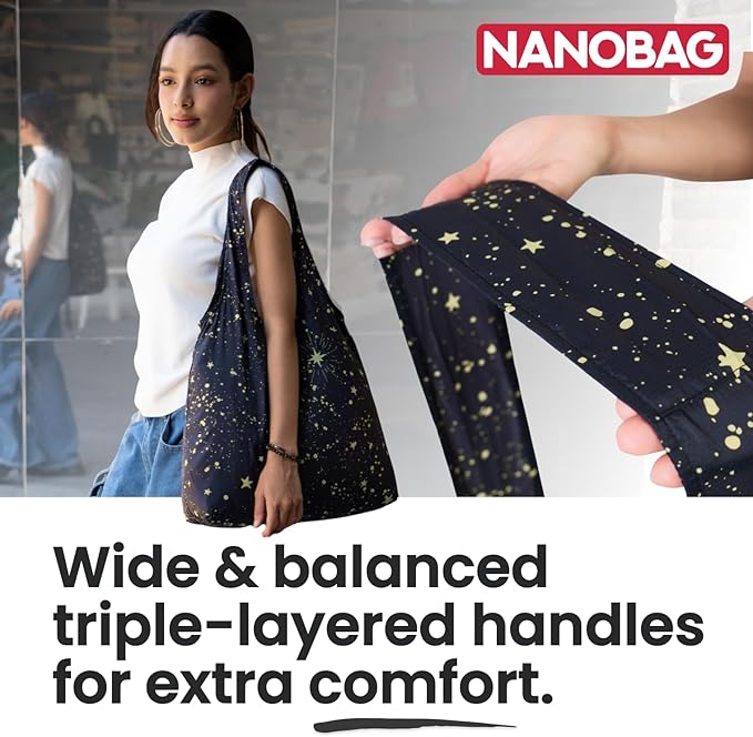 Nanobag Ultralight Foldable Tote for Women & Men, Reusable Grocery & Travel Bag, Packable Collapsible Compact Market Essential (Standard Navy)