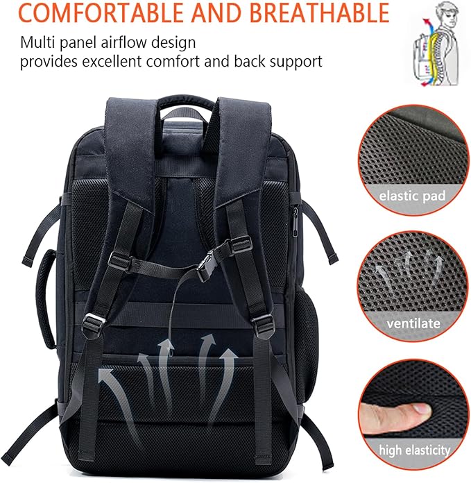 Travel Laptop Backpack, 50-60L Large Expandable Suitcase-Style Backpack for Business & Daily Travel, Carry-On Friendly with Side Water Bottle Pockets, Fits 18-Inch Laptops