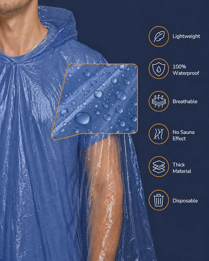 Hagon PRO Disposable Rain Ponchos for Adults (5 Pack)