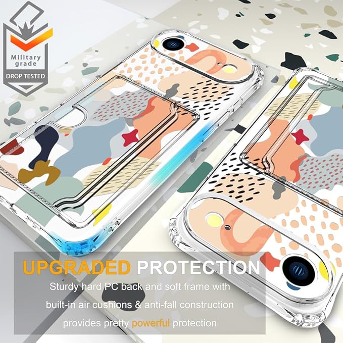 Compatible with iPhone 17 Air Case Card Holder for Women Cute Design,Wallet Phone Cases Transparent Cool Kawaii Protective (Clear Abstract Art)