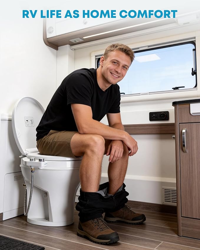 Kohree RV Bidet for Camper RV Toilet, Non Electric Bidet Attachment for RV Toilet Seat with Water Pressure Controls, Retractable Self-Cleaning Dual Nozzles & Modes for Rear and Feminine Wash
