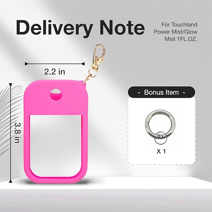 1 PC Soft Silicone Case for Touchland Power Mist (1FL. OZ./30 mL), Protective and Stylish Case with Keychain Compatible with Touchland Hand Sanitizer Spray (Hot Pink)