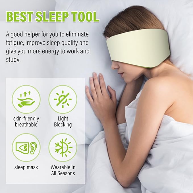 Sleep Mask, Eye Mask for Sleeping with Heads Adjustable, Earmuffs for Sleep for Men & Women, 2 in 1 Ear Mask and Blindfold, Soft Dual-Sided All-Season Eye Cover for Side Sleepers (Green)