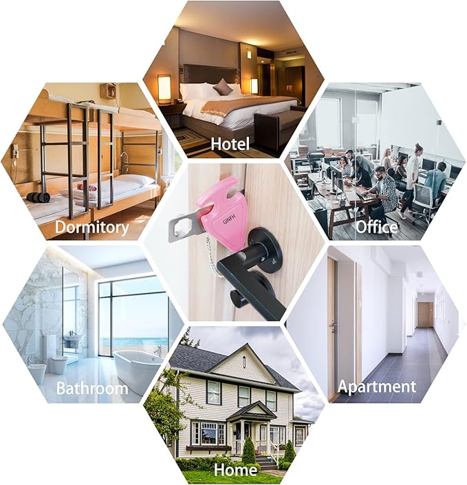 Portable Door Lock for Travel Door Lock Hotel Room Security Devices Apartment Jammer Additional Safety for Traveling Home College Upgrade (Pink Combination)