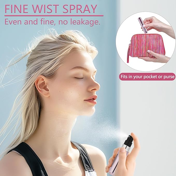 opasyo 4 Pcs Mini Refillable Perfume Portable Atomizer Bottle, 5ml Bottom-Fill Perfume Spray Scent Dispenser, Leak-Proof Travel Pump for Cologne, Aftershave & Purse (Silver/Pink/Gold/Black)