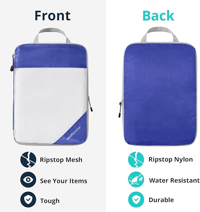 NICOSHOW Compression Packing Cubes 3 Set, Compressible Space-Saving Packing Cubes for Travel - Compression Bags, Luggage Organizer, Travel Essentials for Women, Royal Blue