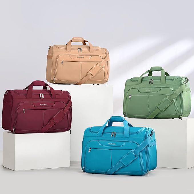 Hanke Carry On luggage Bags for Travel, Large Foldable Duffle Bag for Travel, Softside Lightweight Travel Bag Carry On Bags for Airplanes Women, Travel Tote Bags for Women Men.(Caribbean Blue)