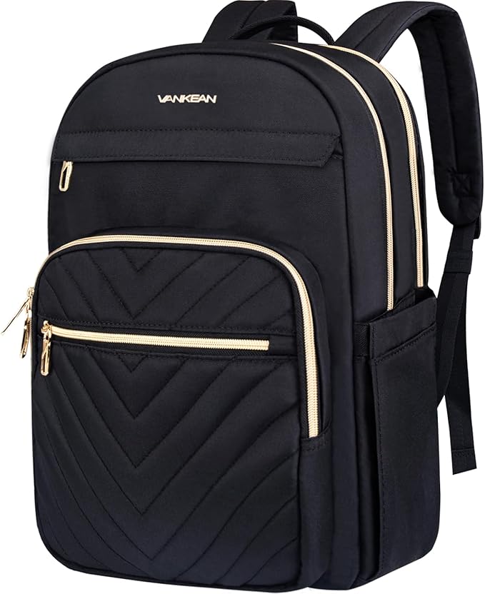 VANKEAN 17.3 Inch Laptop Backpack for Women Men Work Laptop Bag Fashion, Waterproof Backpacks Nurse Stylish Travel Bags Casual Daypacks for College, Business, Black