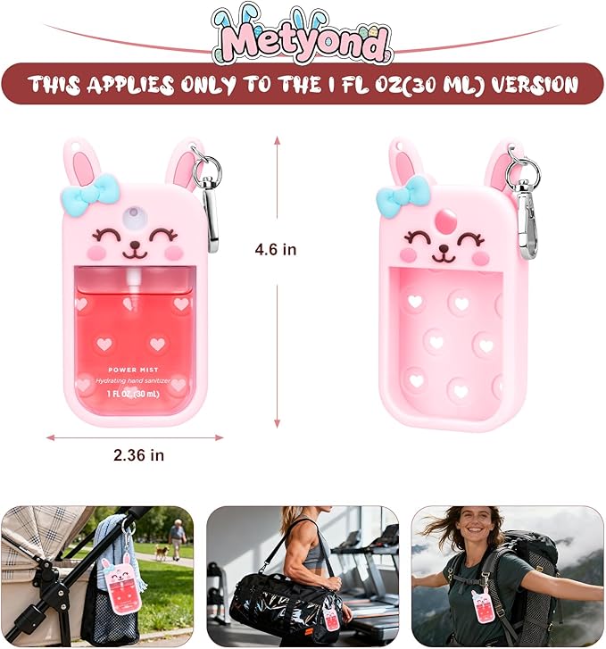 Metyond Rabbit Silicone Case for Touchland Hand Sanitizer Spray with Keychain, Compatible with Power Mist or Glow Mist 1 FL OZ/30ML for Touchland Case, Cute Travel Case for Easter Gifts (1 Pcs Pink)