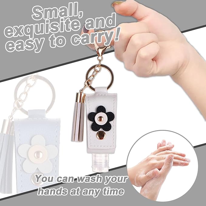 2 Packs Hand Sanitizer Keychain Holder, Portable Leather Mini Hand Sanitizer Gel Holder Keychain Travel Size Bottle (Blue 、White)