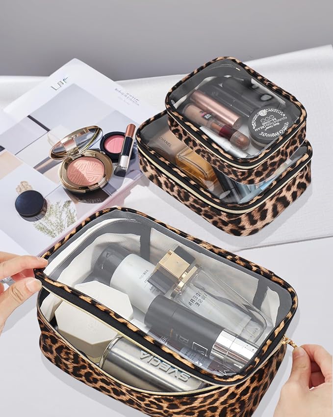 3 Pack Clear Makeup Bags for Women, TSA Approved Toiletry Bag Set for Travel Size Toiletries Carry on Travel Organizer Bags Waterproof Cosmetic Case Zipper Pouch Set Car Accessories Essentials