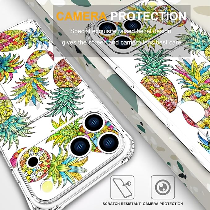 Compatible with iPhone 17 Pro Max Case Card Holder for Women Cute Design,Wallet Phone Cases Transparent Cool Kawaii Protective (Clear Pineapple Fruit Tropical)