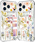 Compatible with iPhone 17 Pro Case Card Holder for Women Cute Design,Wallet Phone Cases Transparent Cool Kawaii Protective (Clear Watercolor Floral)