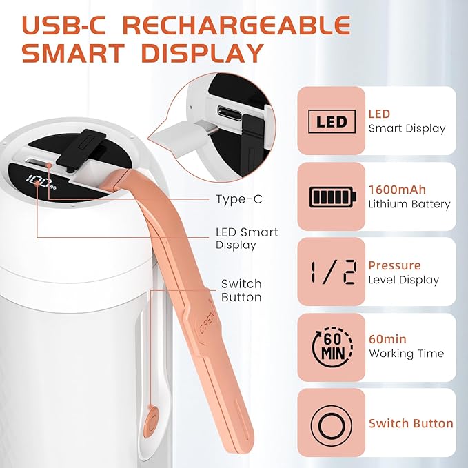 Portable Bidet for Travel, Rechargeable Electric Travel Bidet Sprayer with LED Display, 340ml Bottle Capacity, Waterproof High Pressure Handheld Travel Bidets for Men Women Cleaning