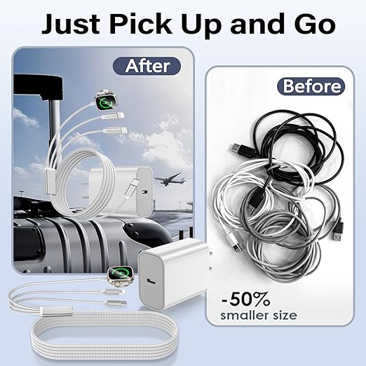Travel Essentials for Apple Watch Charger,iPhone Charger,Type C Multi Fast Charging Cable Cord with 20W Charger Block,Portable Designed for iWatch 11-2,iPhone 17-11,Galaxy 25,Home,Office-6FT