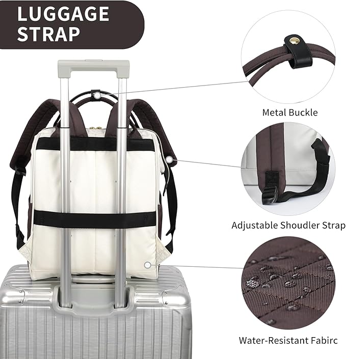 EMPSIGN 17 Inch Laptop Backpack for Women, Work Business Travel Computer College Bags, Large Capacity Water-repellent Quilted Casual Daypack, Beige-Coffee