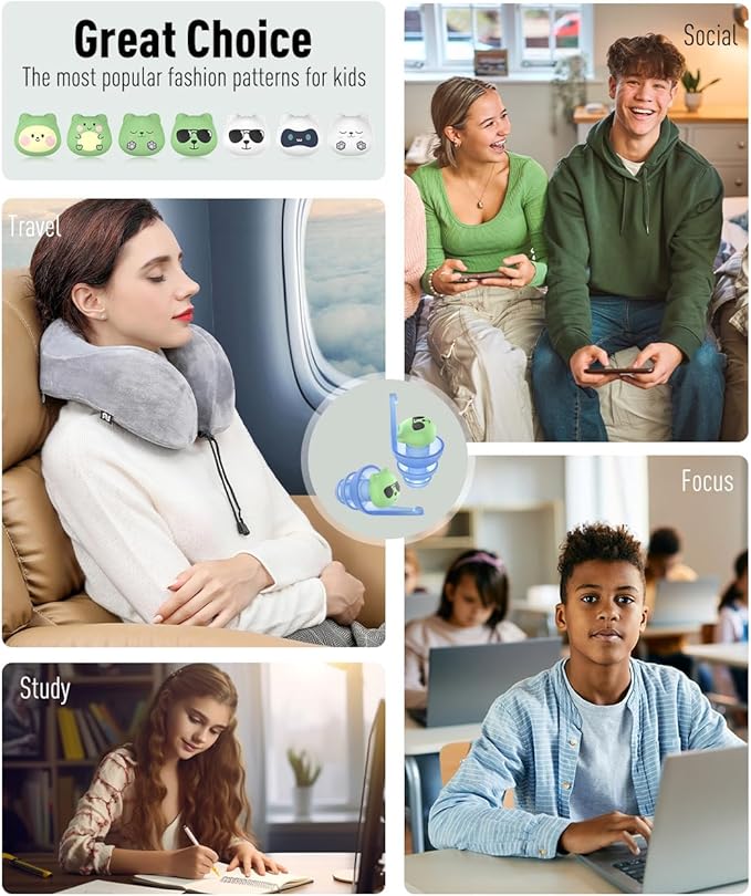 Kids Ear Plugs for Ear Pressure Relief, 2 Pairs Noise Reduction Soft Reusable Ear Plugs for Children, Airplane Travel Essentials for Sleep, Study, Focus, Noise Sensitivity (Mix-L: Cool Lengends)