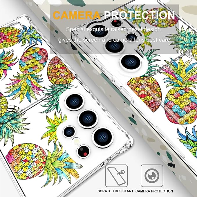 Compatible with Samsung Galaxy S24 Ultra Case Card Holder for Women Cute Design,Wallet Phone Cases Transparent Cool Kawaii Protective (Clear Pineapple Fruit Tropical)
