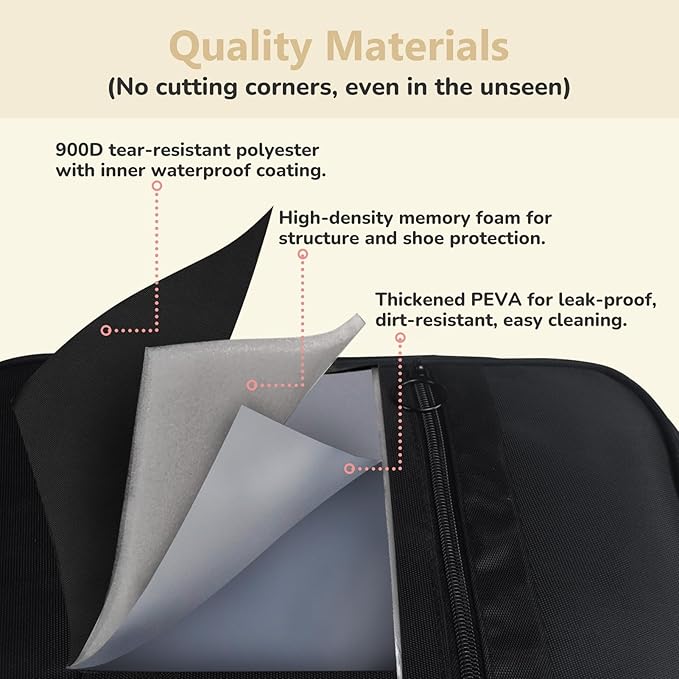 Aosbos 2 Layers Shoe Bags for Travel with Trolley Sleeve Portable Shoe Storage Pouch Shoe Packing Cubes with Structure, Black