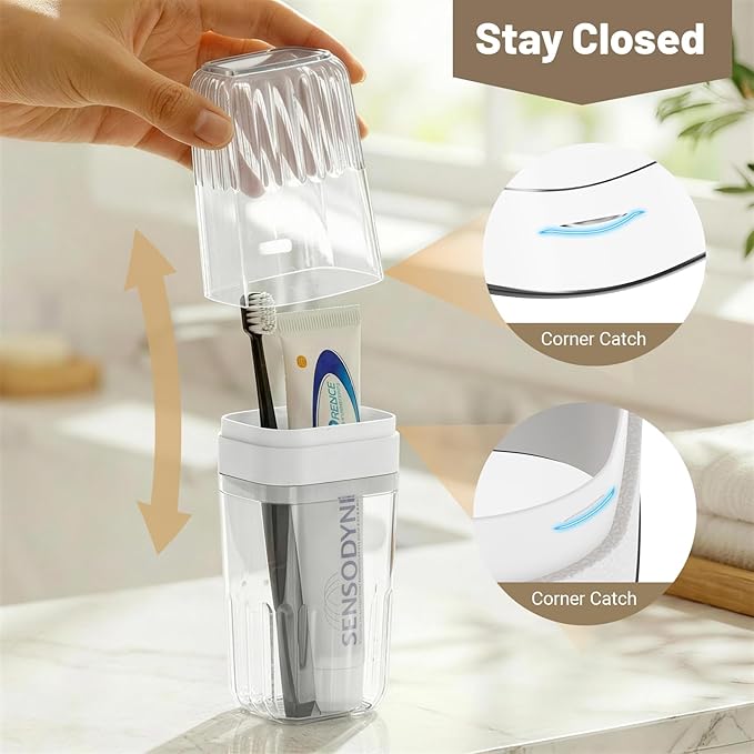 Toothbrush Travel Case, Large Enclosed Toothbrush and Toothpaste Holder Travel Container with Rinse Cup, Portable Bathroom Tooth Brush Storage Case Cover Protector for Traveling, Clear