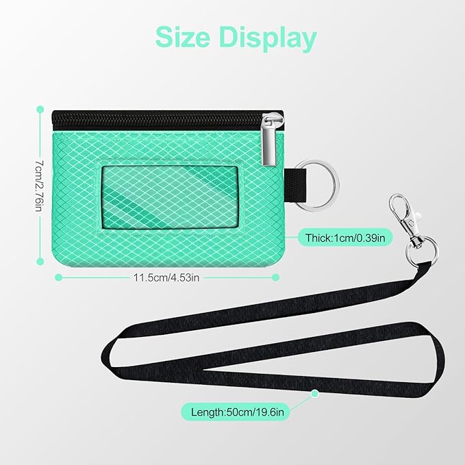 Minimalist RFID Blocking Small Wallet with ID Window,WaterResistant Zip Id Case Wallet with Lanyard Keychain for Cards,Cash,Travel,Women,Men (Mint Green)