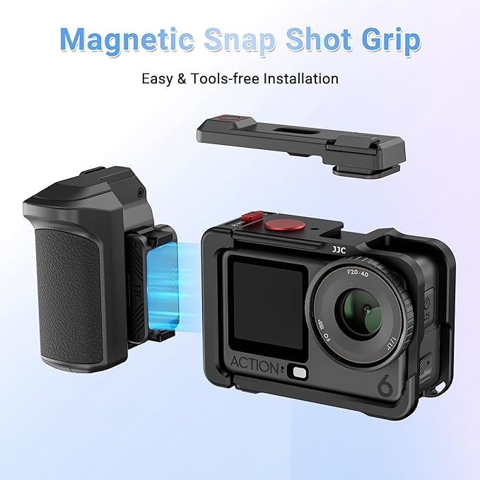 JJC Osmo Action 6 Handle Grip Kit for DJI Osmo Action 6 Accessories, with Extra Battery Slot, Street Photography Magnetic Grip & Metal Cage with Shutter Button, Cold Shoe, Lens Cap, Lanyard