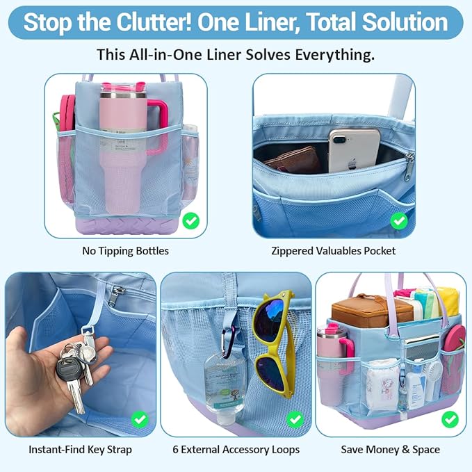 Nyton Organizer Bag Compatible with Original Large Bogg Bag Cover Divider Insert Beach Bag Liner for XL Bogg Bag Storage Separator Compartment with Mesh Pocket Sport Mom