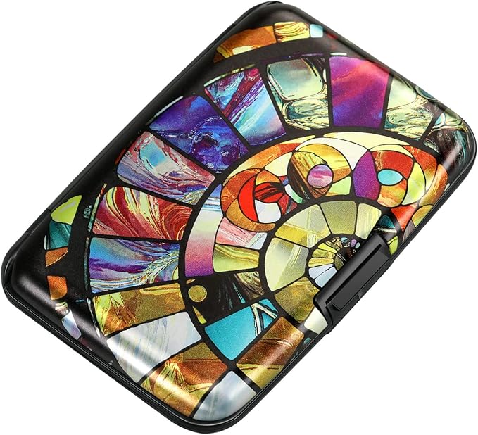 ELFISH Mini RFID Aluminum Wallet Credit Cards Holder Business Card Case Metal ID Case for Men Women (Colorful Glass)