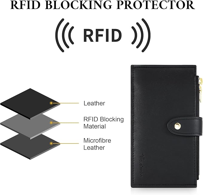 Travelambo Leather Wallets for Women Slim RFID Blocking Bifold Credit Card Holder Wallet
