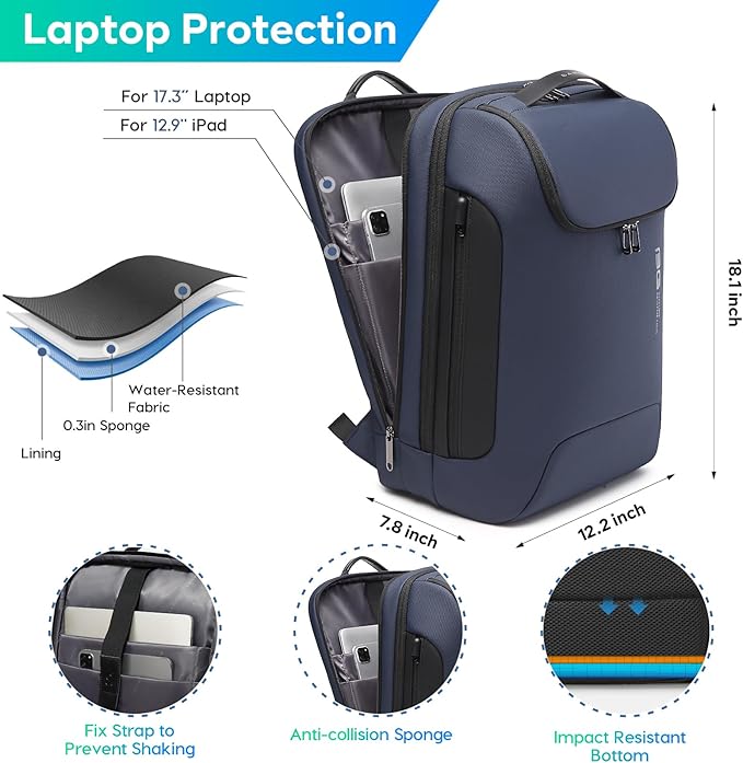 BANGE Laptop Backpack for 17.3Inch Notebook,Waterproof Travel Backpacks,High Tech Backpack with Water Bottle, Business Backpacks for Men and Women