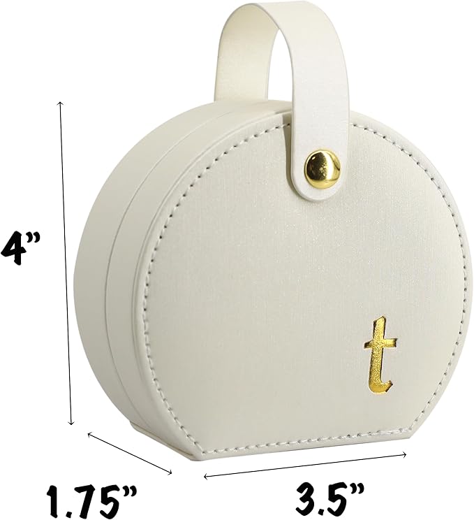 COLLECTIVE HOME - Travel Jewelry Case, Elegant Half-Moon Design with Gold Monogram, Detachable Handle, Personalized Accessory Organizer, Gift for Fashion-Forward Women and Teens (t)