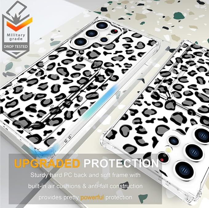 Compatible with Samsung Galaxy S24 Ultra Case Card Holder for Women Cute Design,Wallet Phone Cases Transparent Cool Kawaii Protective (Clear Leopard Cheetah Design)