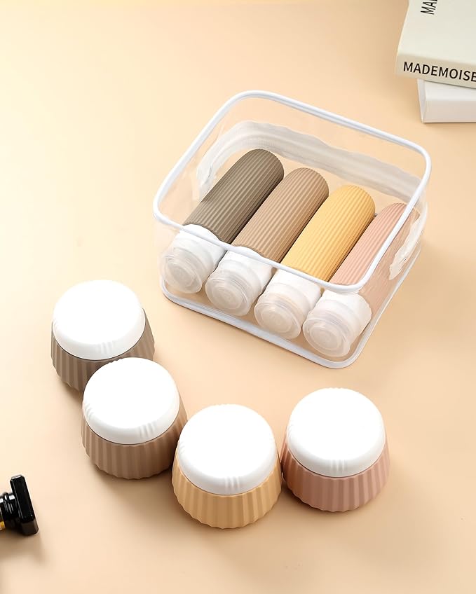 Mrsdry Travel Bottles 8 Pack, TSA Approved 3 oz Toiletries Containers, Leak Proof Silicone Squeezable Essentials Jars with Clear Bag
