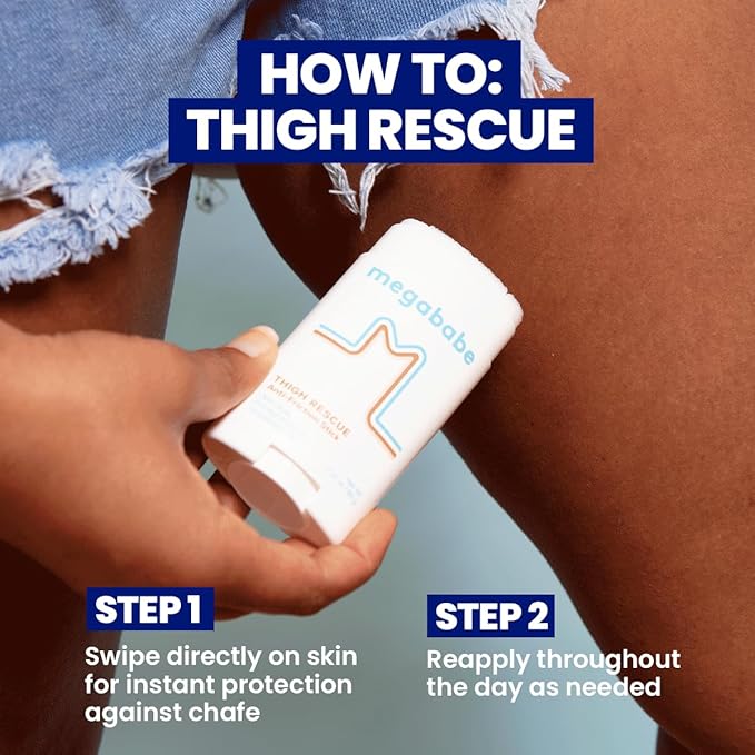 Megababe Thigh Rescue Anti-Chafe Stick | Prevents Skin Chafe & Irritation | Thighs, arms, Bra-Lines & More